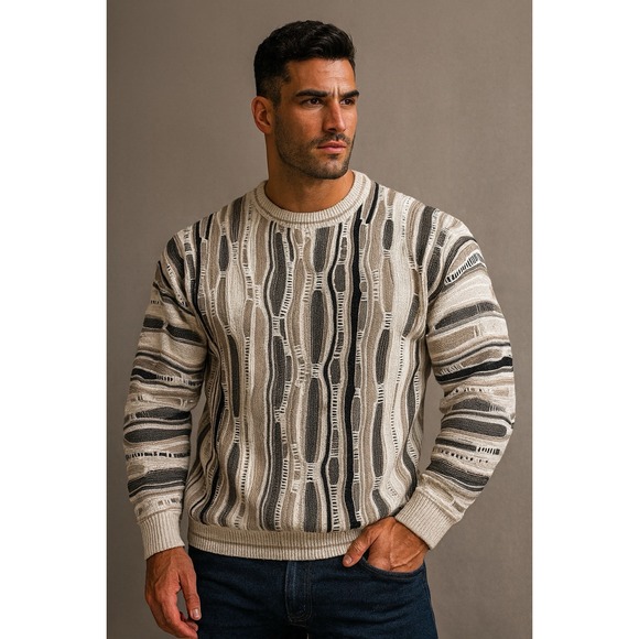 Vintage Lamberti Coogi Style Beautiful Neutrals 3D Sweater Size XXL EUC - Picture 1 of 8
